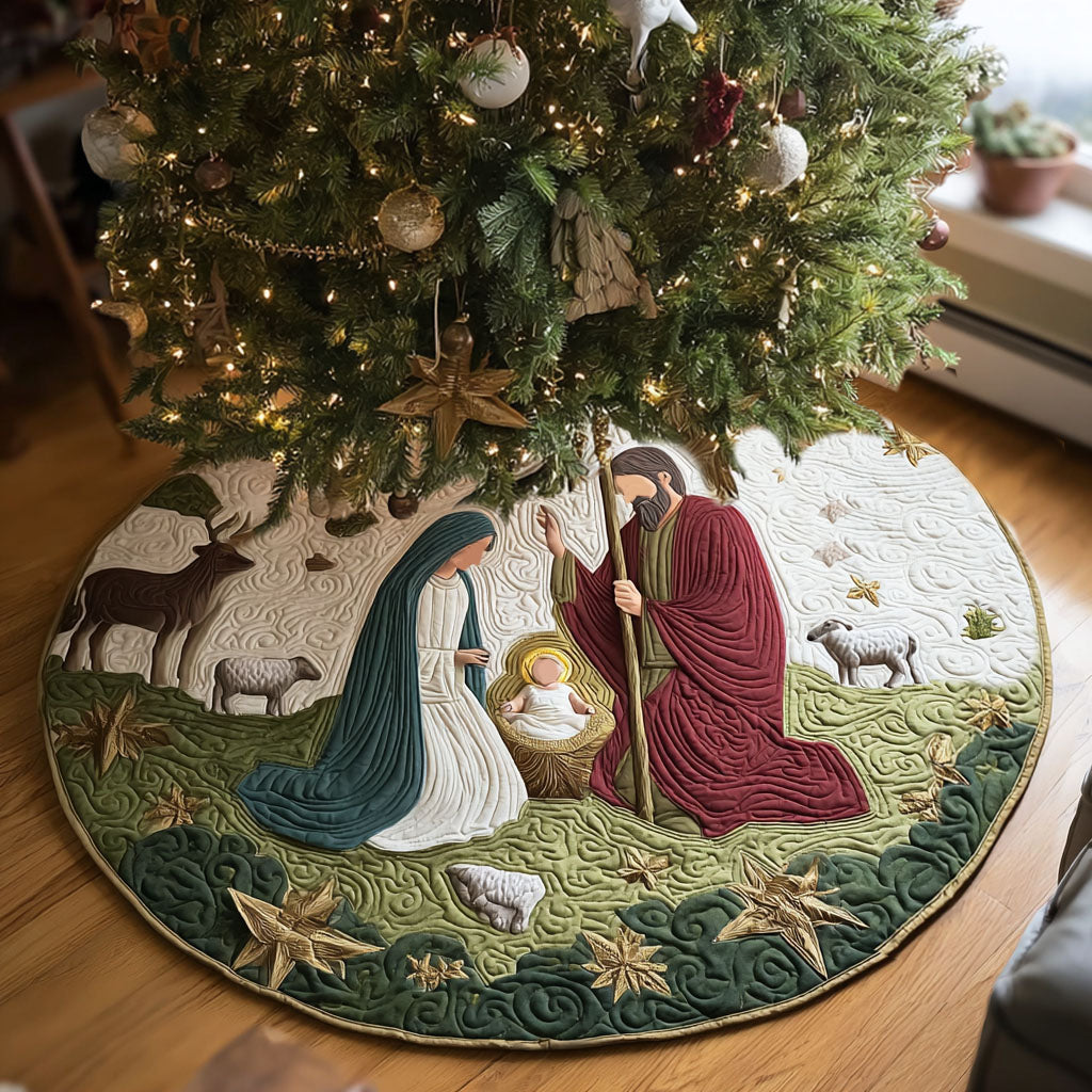Peaceful Manger Christmas Quilted Tree Skirt-Myprintsy