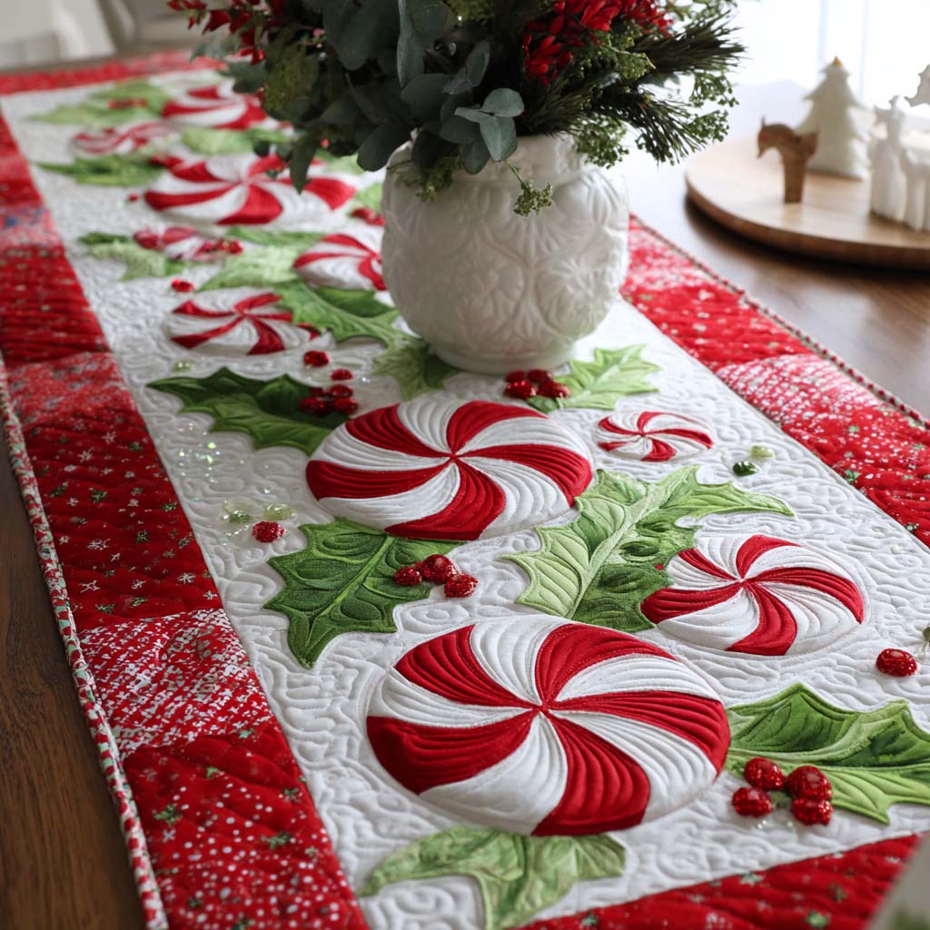 Peppermint Delight Quilted Table Runner VTQ-Myprintsy