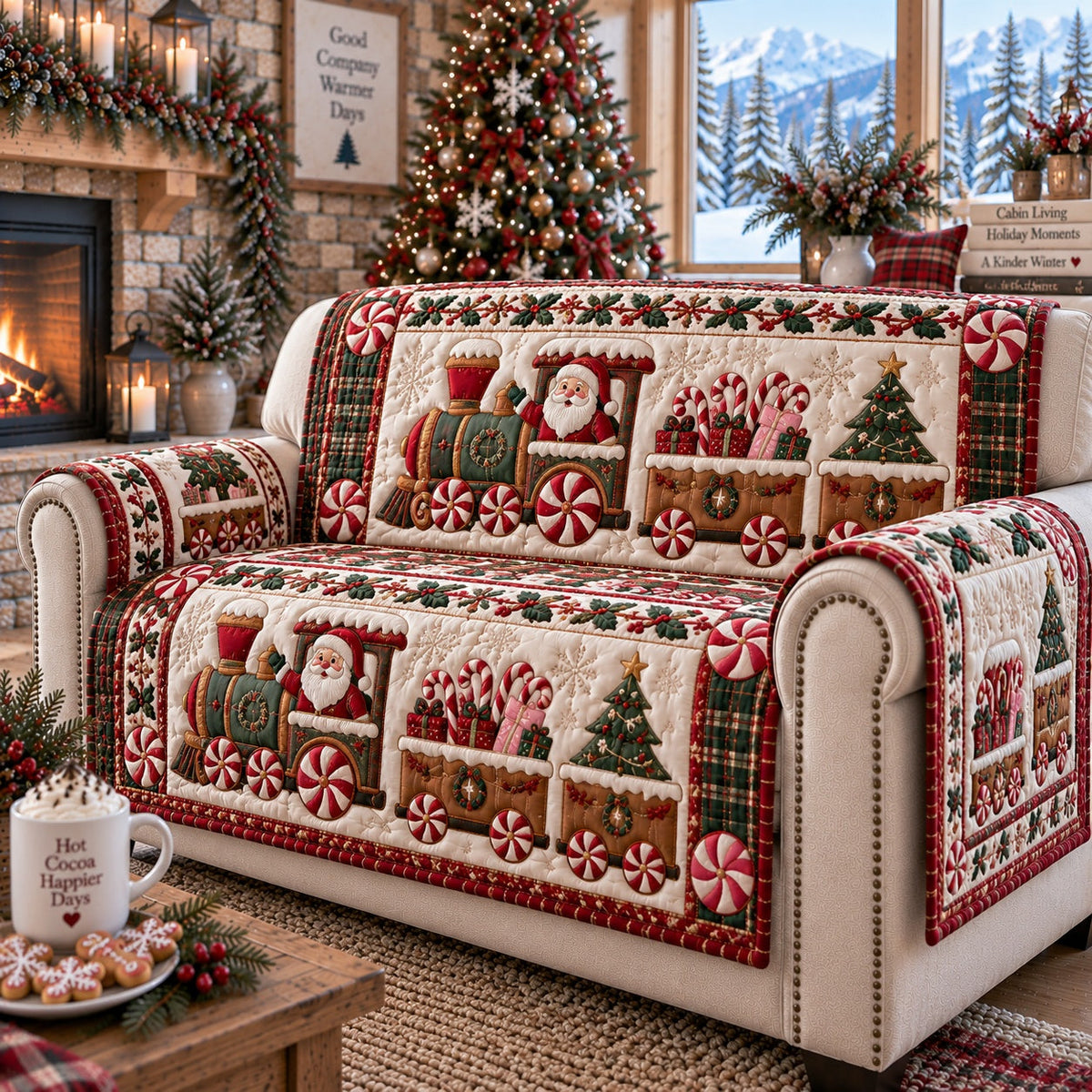 Peppermint Polar Express Quilted Sofa Cover VTQ-Myprintsy