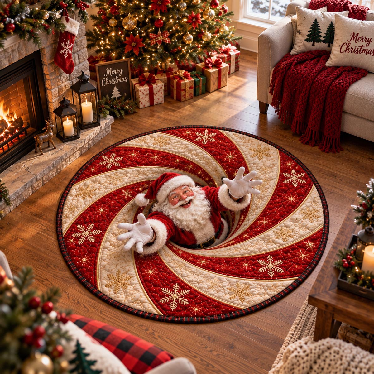 Peppermint Santa Surprise Quilted Round Mat VTQ-Myprintsy