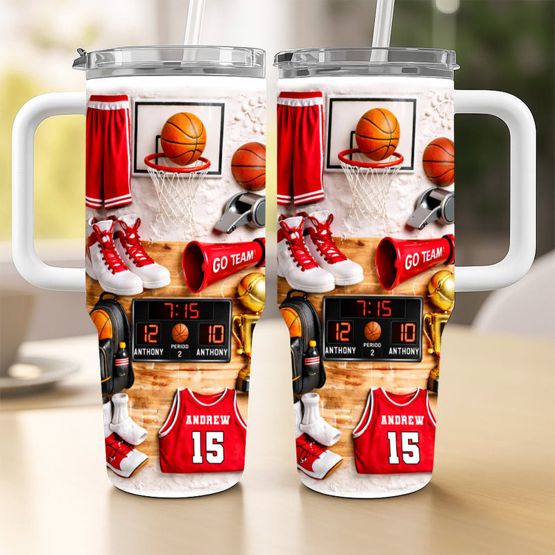 Personalized 40oz Basketball Tumbler With Straw - Best Gifts For Basketball Players & Boys-Myprintsy