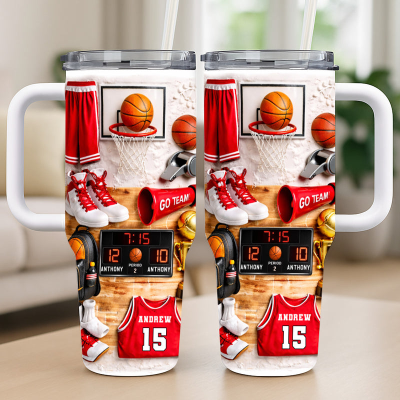 Personalized 40oz Basketball Tumbler With Straw - Best Gifts For Basketball Players & Boys-Myprintsy