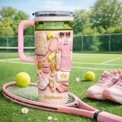 Personalized 40oz Tennis Tumbler With Straw - Tennis Gifts For Her-Myprintsy
