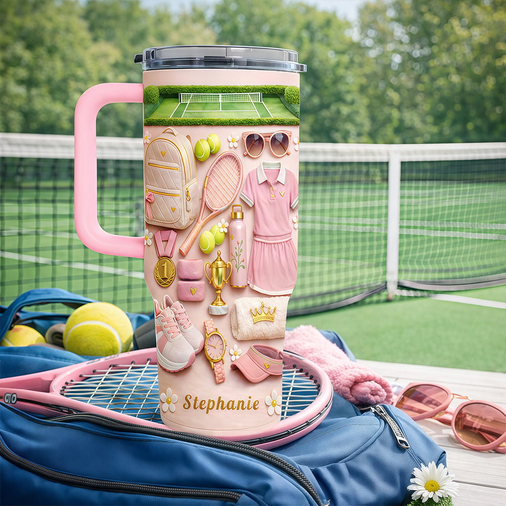 Personalized 40oz Tennis Tumbler With Straw - Tennis Gifts For Her-Myprintsy