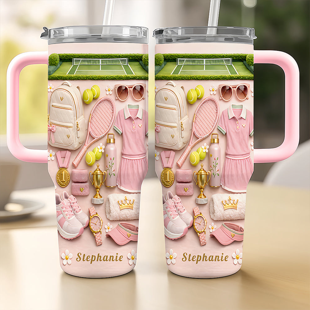 Personalized 40oz Tennis Tumbler With Straw - Tennis Gifts For Her-Myprintsy