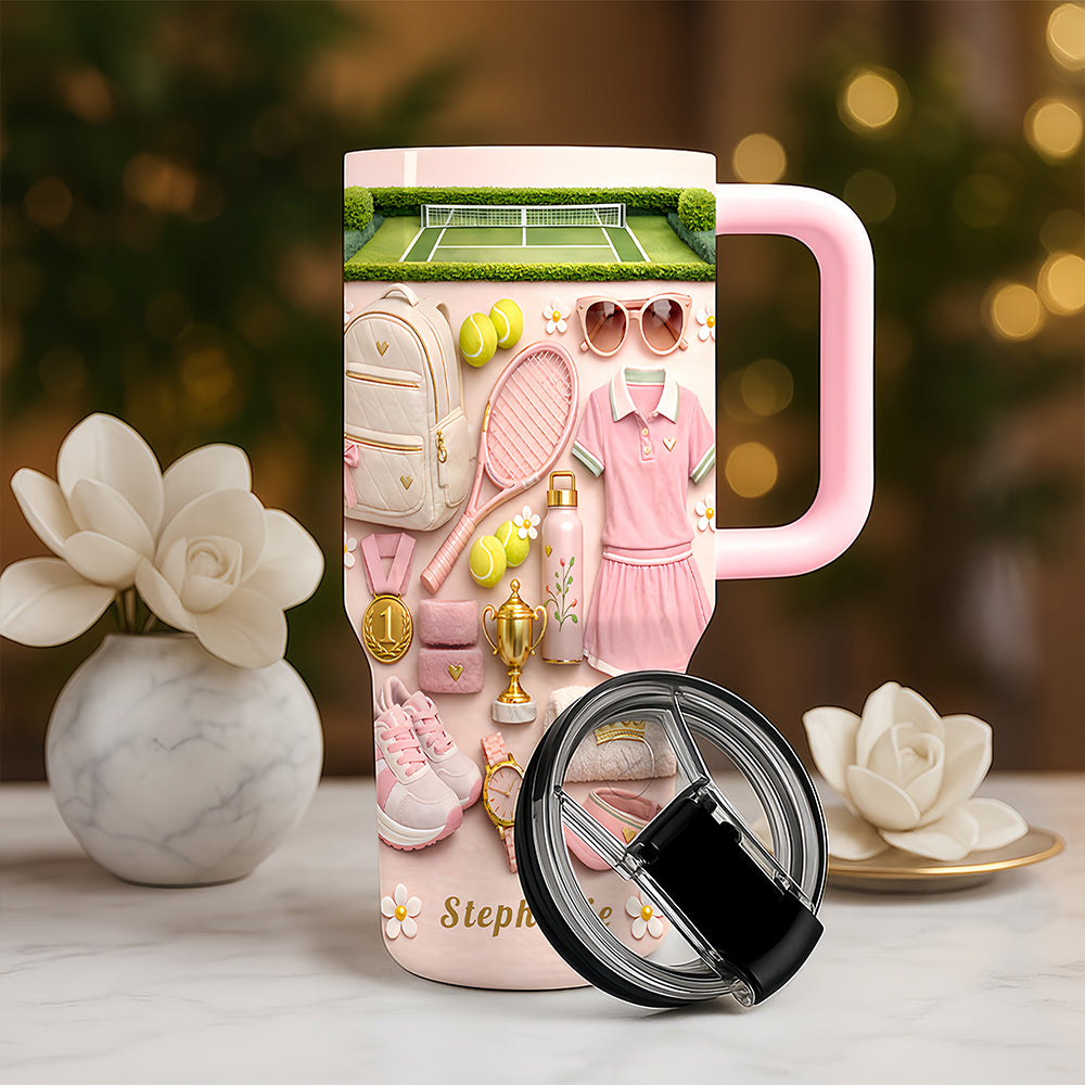 Personalized 40oz Tennis Tumbler With Straw - Tennis Gifts For Her-Myprintsy