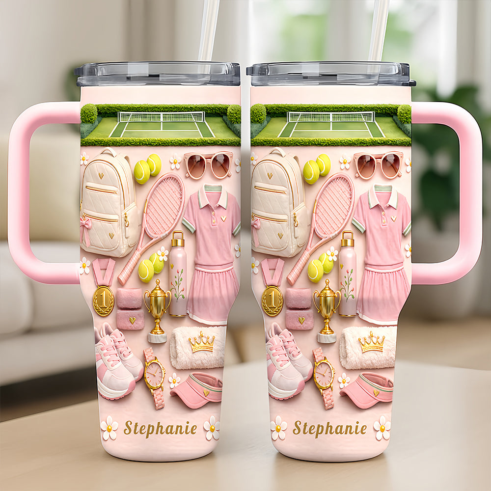 Personalized 40oz Tennis Tumbler With Straw - Tennis Gifts For Her-Myprintsy