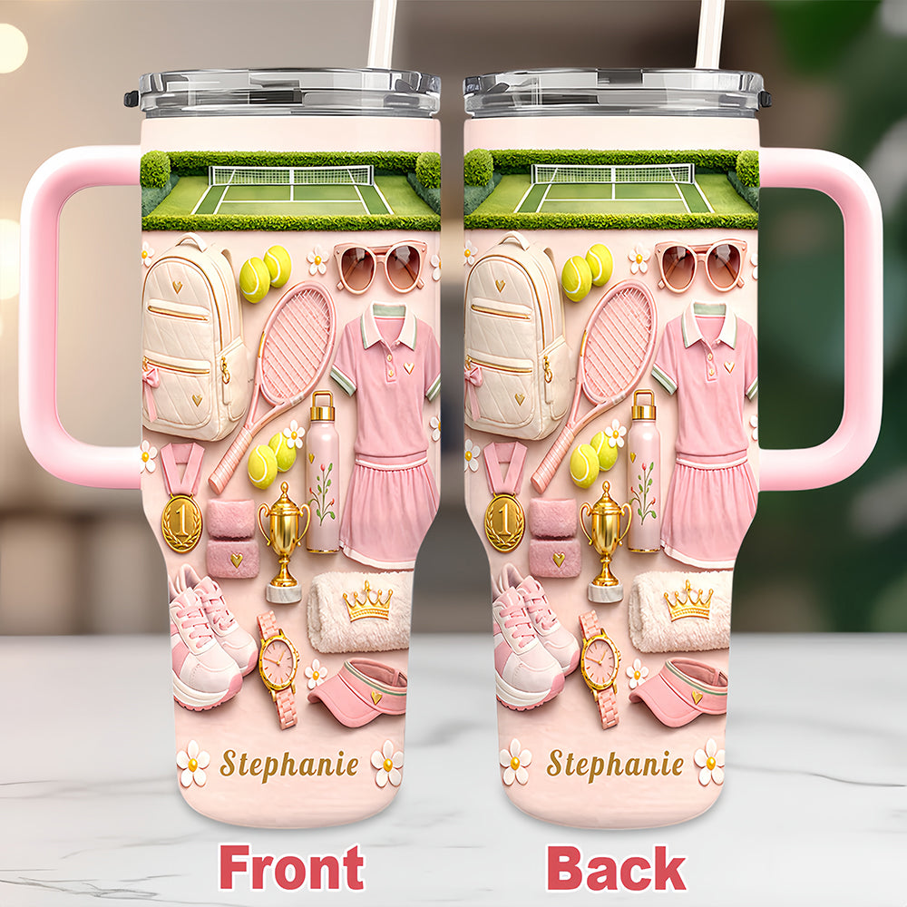 Personalized 40oz Tennis Tumbler With Straw - Tennis Gifts For Her-Myprintsy
