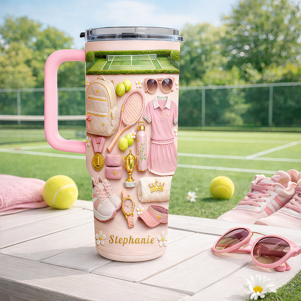 Personalized 40oz Tennis Tumbler With Straw - Tennis Gifts For Her-Myprintsy