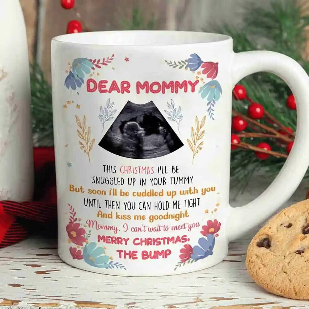 Personalized Floral Dear Mommy This Christmas Mug, Gift For Expecting Mom From The Bump-Myprintsy