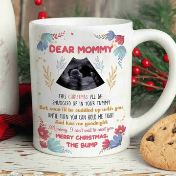 Personalized Floral Dear Mommy This Christmas Mug, Gift For Expecting Mom From The Bump-Myprintsy
