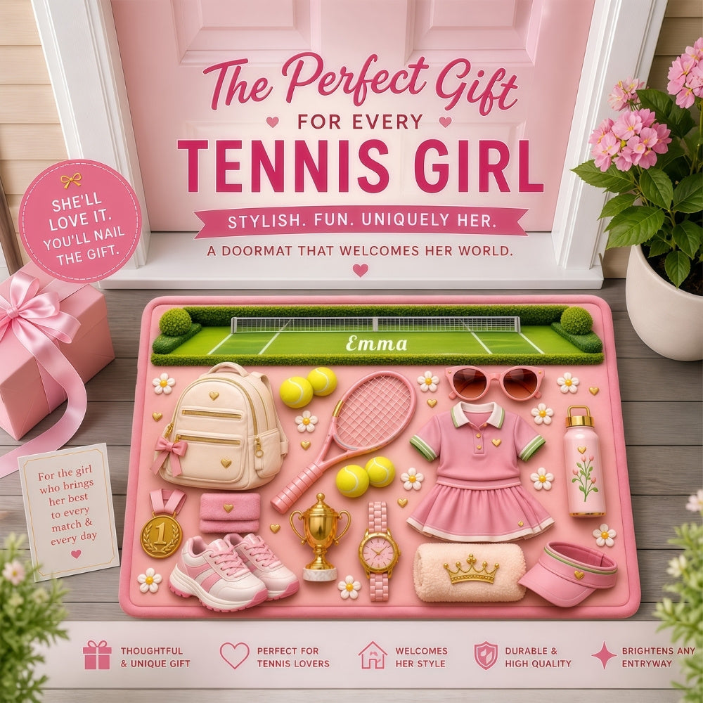 Personalized Pink Tennis Doormat - Tennis Gifts for Her-Myprintsy