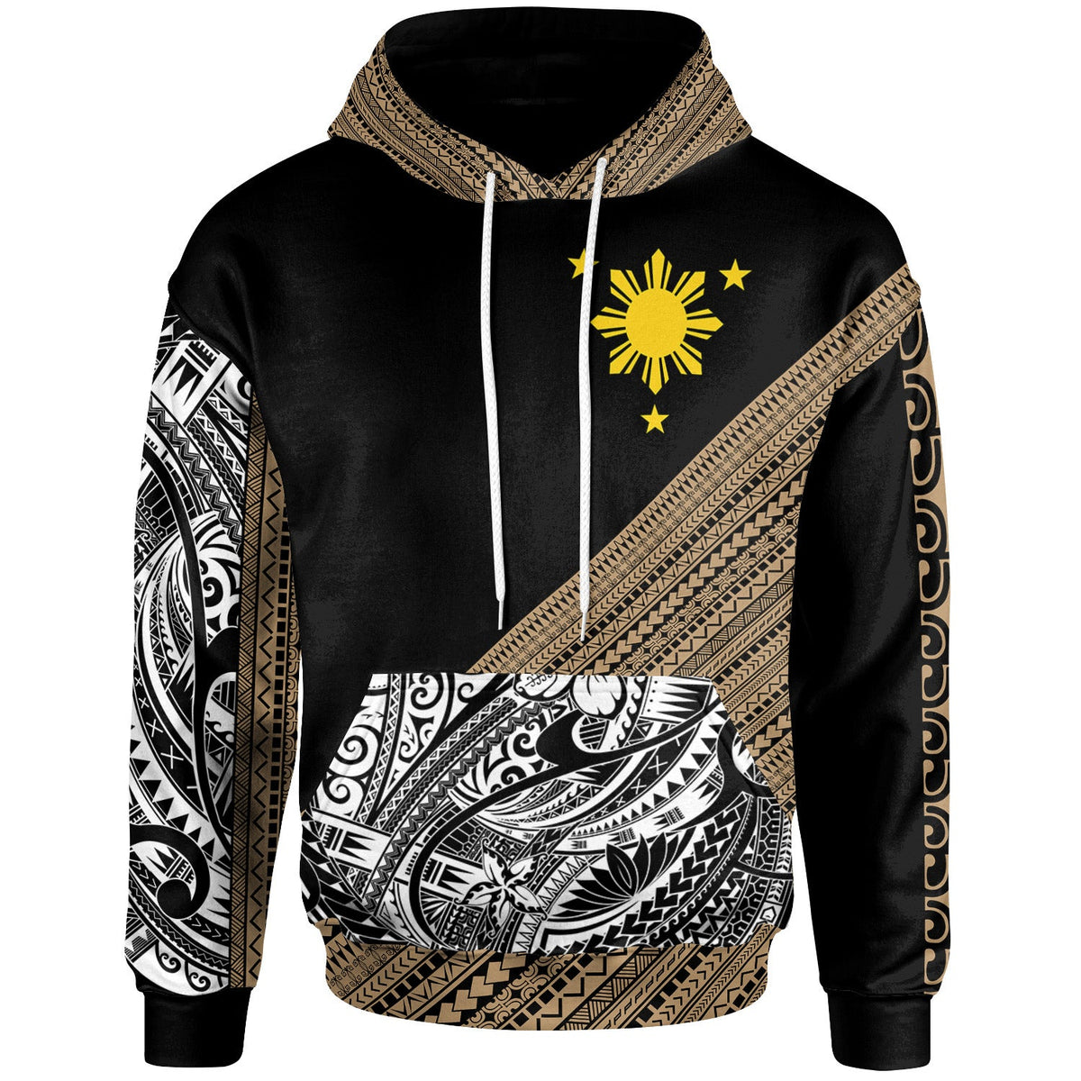 Philippines Custom Personalised Hoodie - Diagonal Pattern Gold-Myprintsy