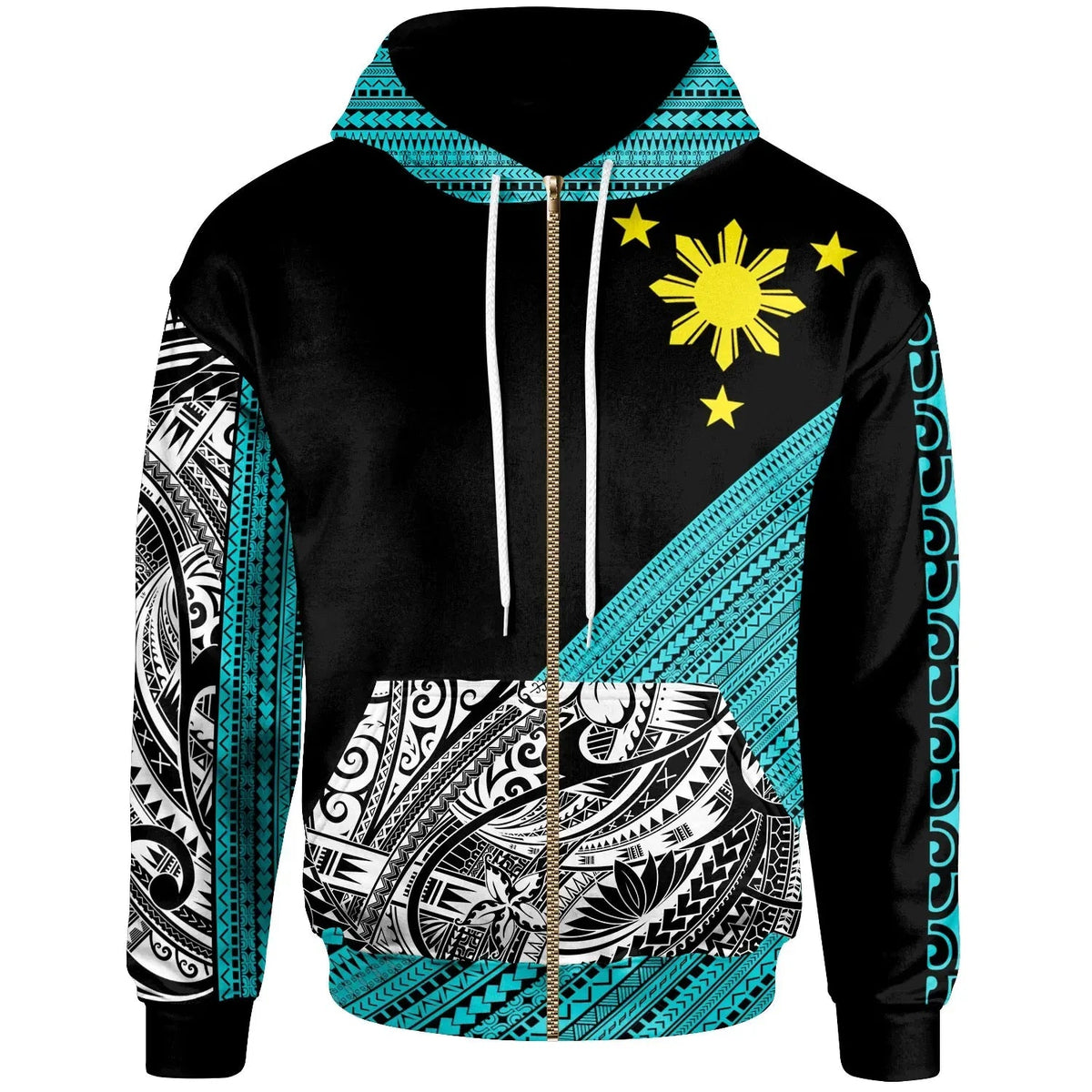 Philippines Custom Personalised Hoodie - Diagonal Pattern Turquoise-Myprintsy