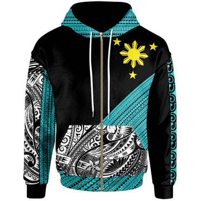 Philippines Custom Personalised Hoodie - Diagonal Pattern Turquoise-Myprintsy