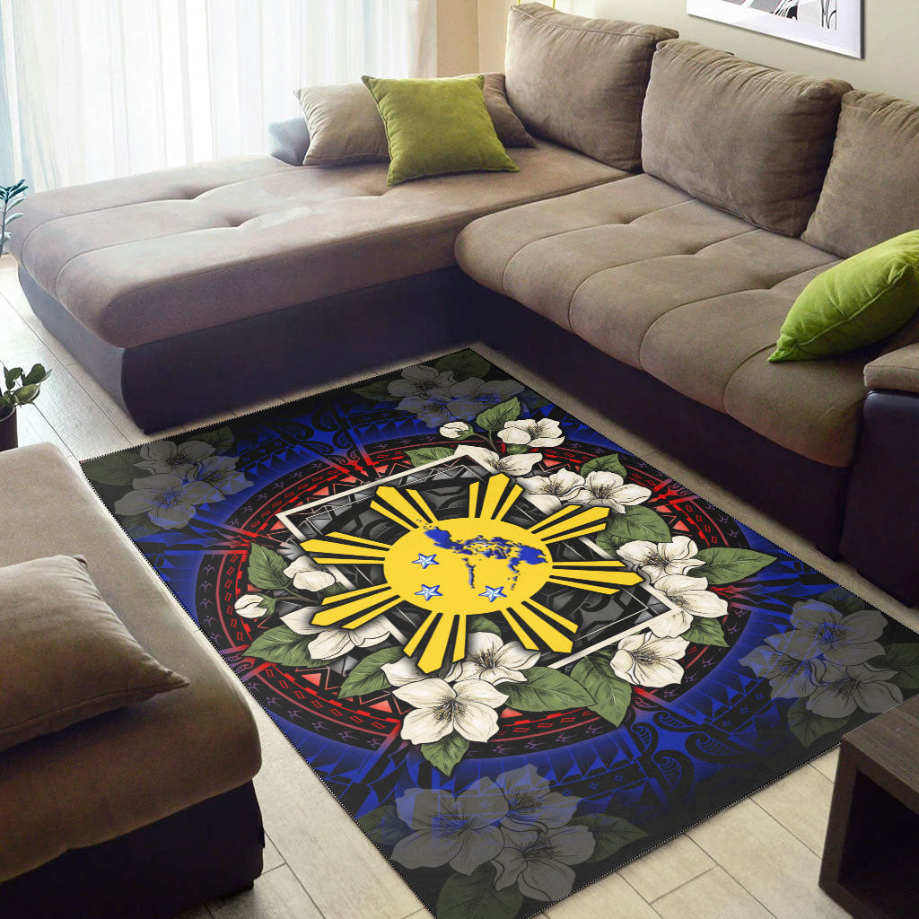 Philippines Filipino Area Rug Sun And Map Jasmine Flowers Vintage Style-Myprintsy
