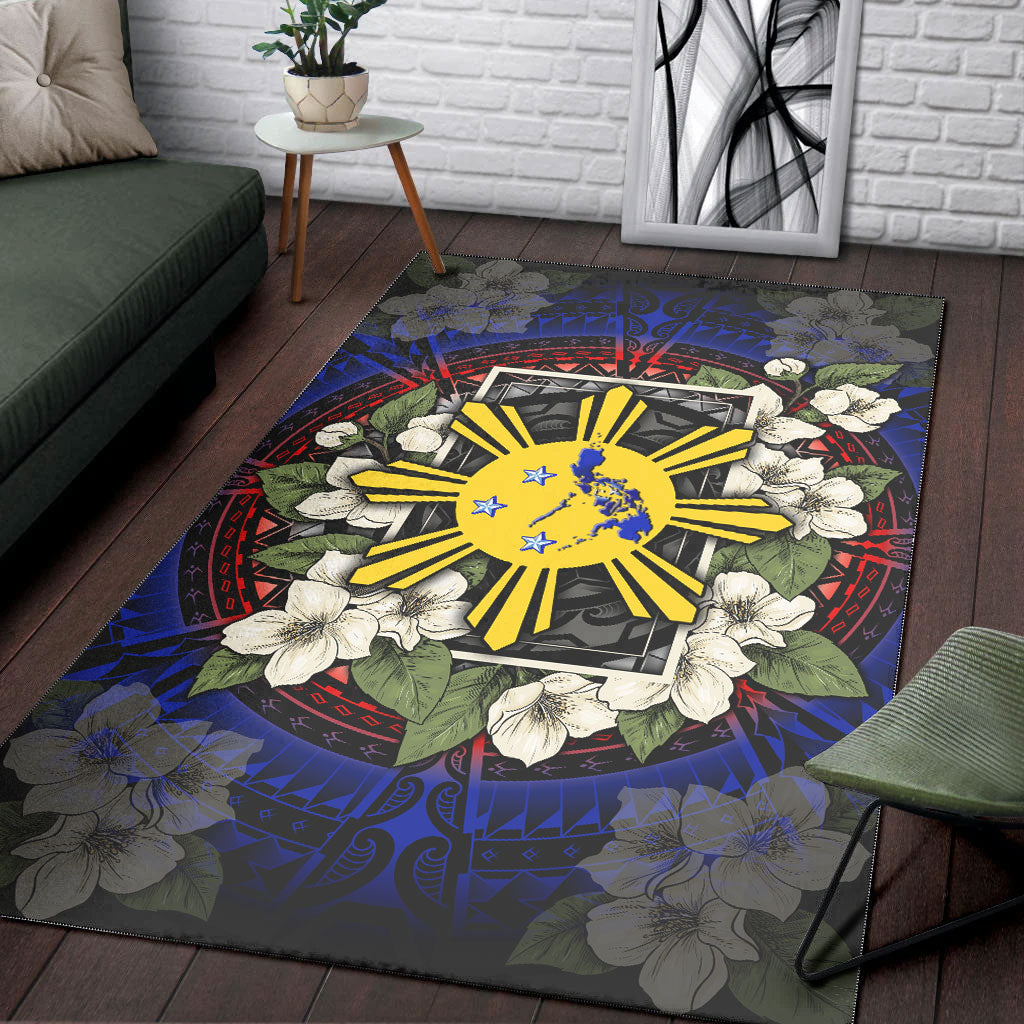 Philippines Filipino Area Rug Sun And Map Jasmine Flowers Vintage Style-Myprintsy
