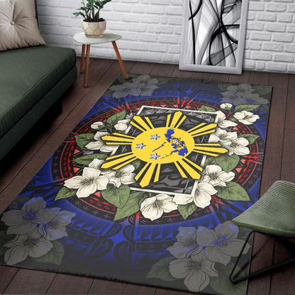 Philippines Filipino Area Rug Sun And Map Jasmine Flowers Vintage Style-Myprintsy