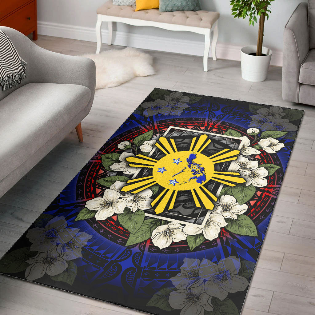 Philippines Filipino Area Rug Sun And Map Jasmine Flowers Vintage Style-Myprintsy