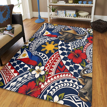 Philippines Filipinos Area Rug Carabao Sun Flag Floral Tribal Style-Myprintsy