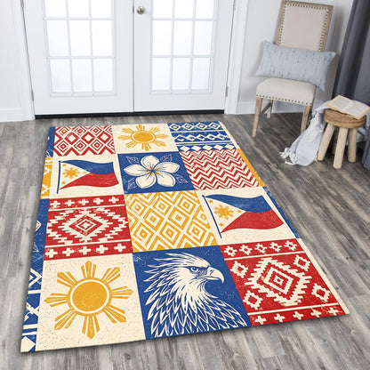 Philippines Filipinos Area Rug Eagle Sun Flag Sampaguita Geometric Quilt Style-Myprintsy