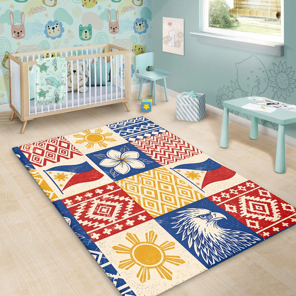Philippines Filipinos Area Rug Eagle Sun Flag Sampaguita Geometric Quilt Style-Myprintsy
