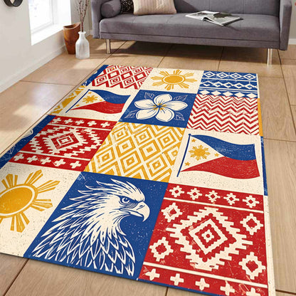 Philippines Filipinos Area Rug Eagle Sun Flag Sampaguita Geometric Quilt Style-Myprintsy