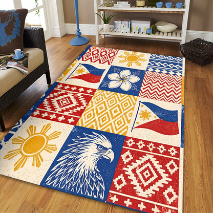 Philippines Filipinos Area Rug Eagle Sun Flag Sampaguita Geometric Quilt Style-Myprintsy