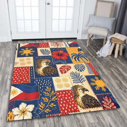 Philippines Filipinos Area Rug Eagle Sun Flag Tropical Floral Patchwork Style-Myprintsy