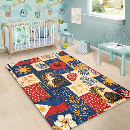 Philippines Filipinos Area Rug Eagle Sun Flag Tropical Floral Patchwork Style-Myprintsy