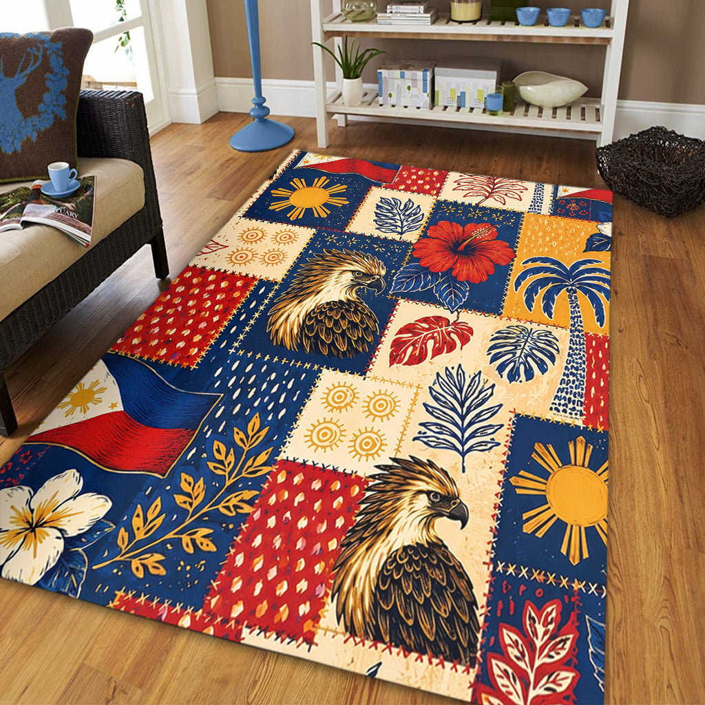 Philippines Filipinos Area Rug Eagle Sun Flag Tropical Floral Patchwork Style-Myprintsy