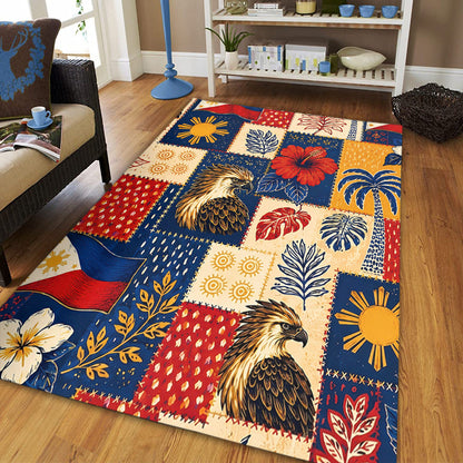 Philippines Filipinos Area Rug Eagle Sun Flag Tropical Floral Patchwork Style-Myprintsy