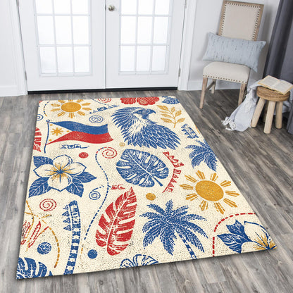 Philippines Filipinos Area Rug Eagle Sun Flag Tropical Floral Vintage Stamp Style-Myprintsy