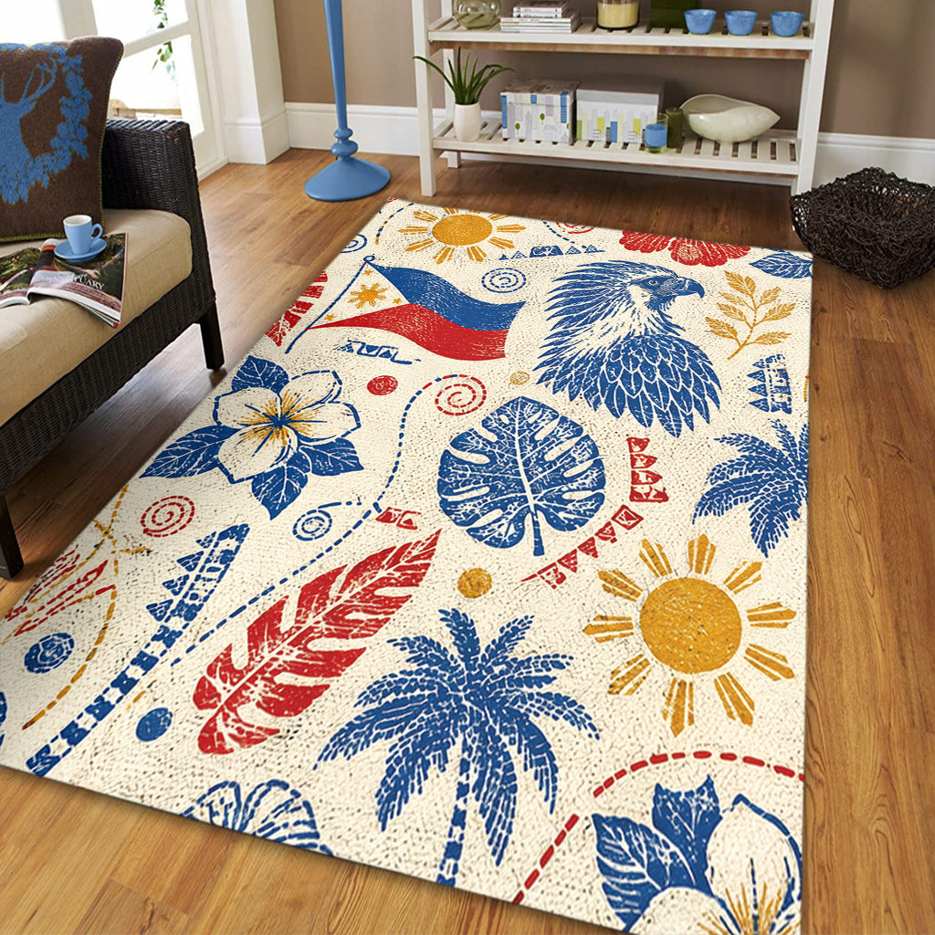 Philippines Filipinos Area Rug Eagle Sun Flag Tropical Floral Vintage Stamp Style-Myprintsy