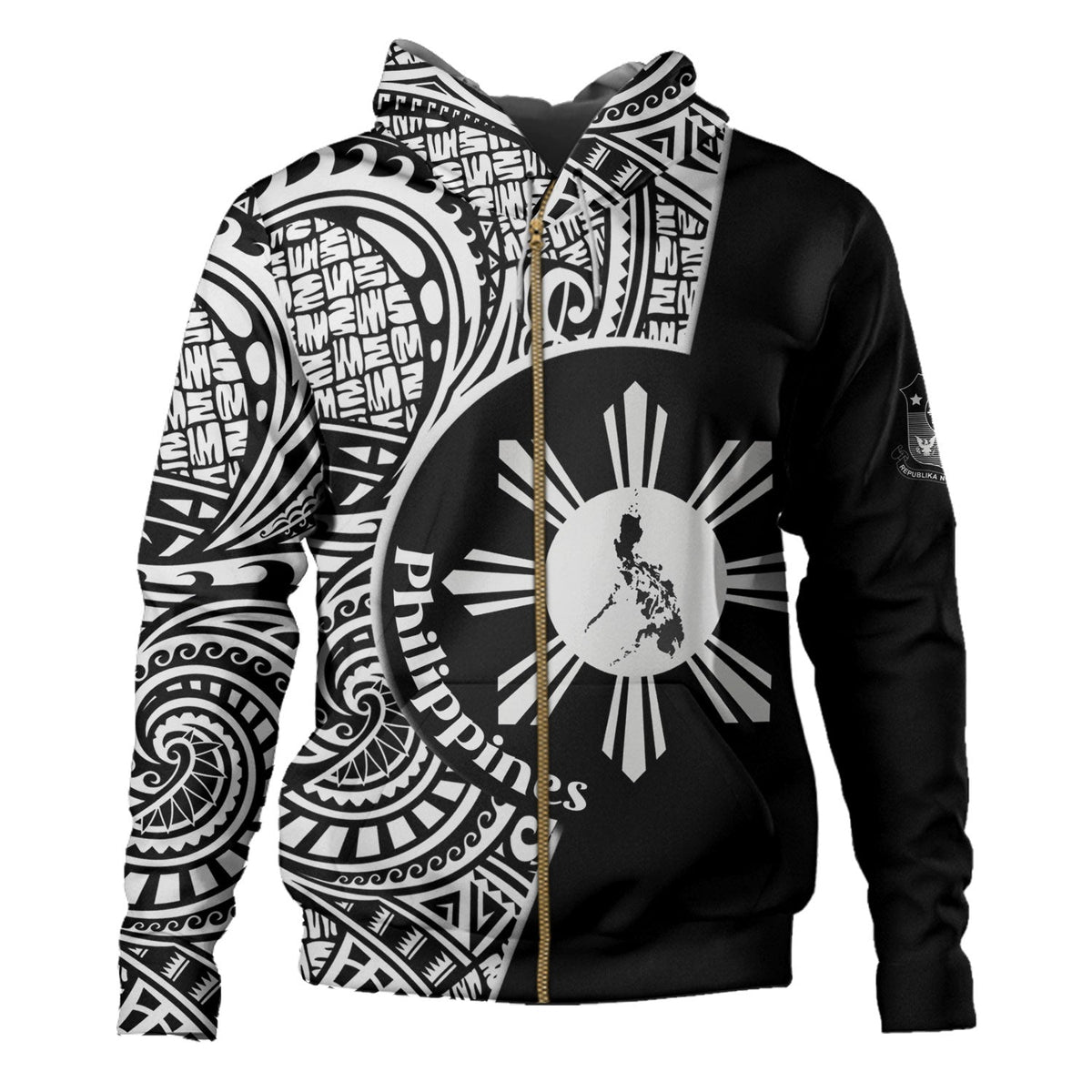 Philippines Filipinos Custom Personalised Hoodie Sun And Map Lauhala Patterns Style-Myprintsy