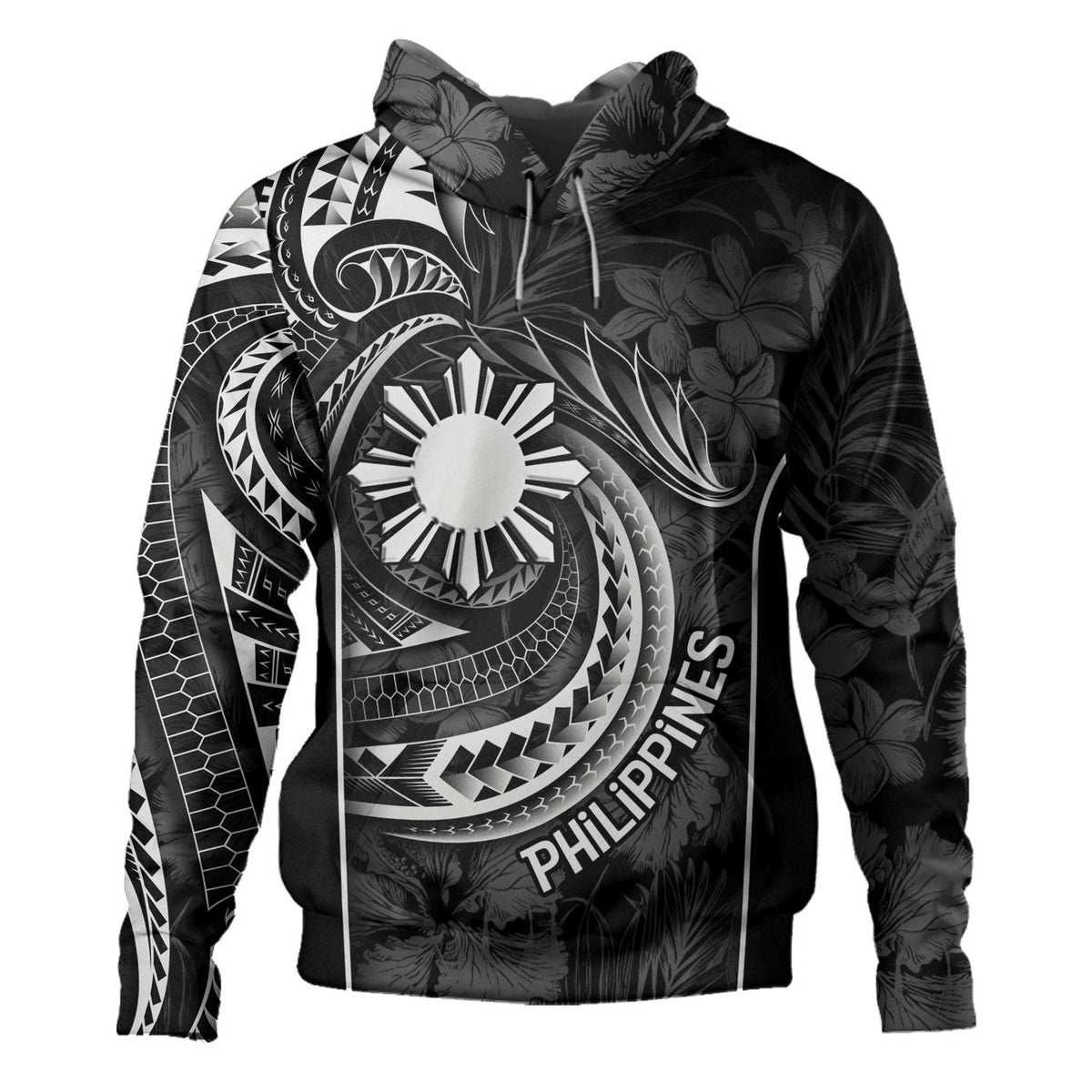 Philippines Filipinos Custom Personalised Hoodie Sun Tribal Patterns Tropical Flowers Curve Style-Myprintsy