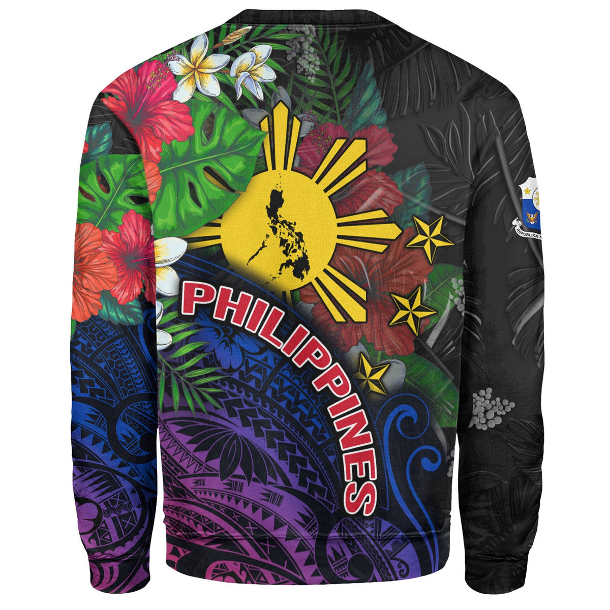 Philippines Filipinos Custom Personalised Sweatshirt Hibiscus And Plumeria With Palm Branches Vintage Style-Myprintsy