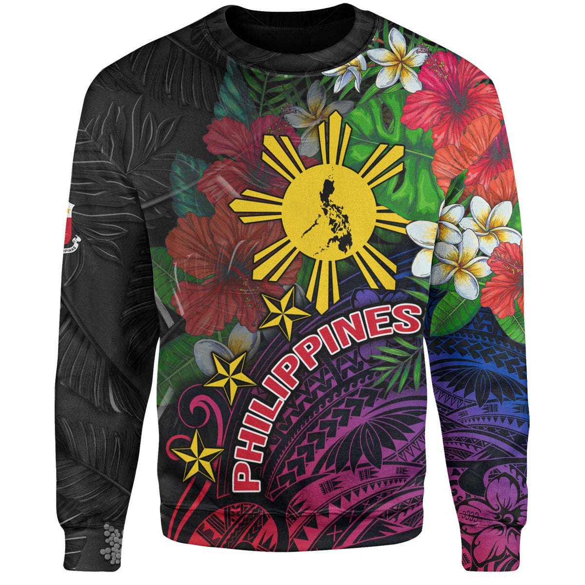 Philippines Filipinos Custom Personalised Sweatshirt Hibiscus And Plumeria With Palm Branches Vintage Style-Myprintsy