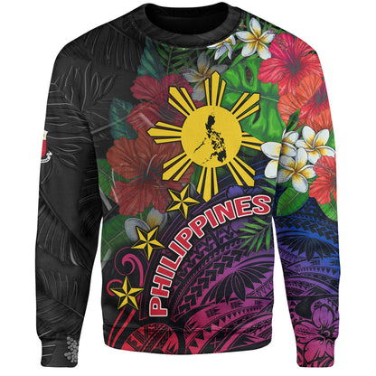 Philippines Filipinos Custom Personalised Sweatshirt Hibiscus And Plumeria With Palm Branches Vintage Style-Myprintsy