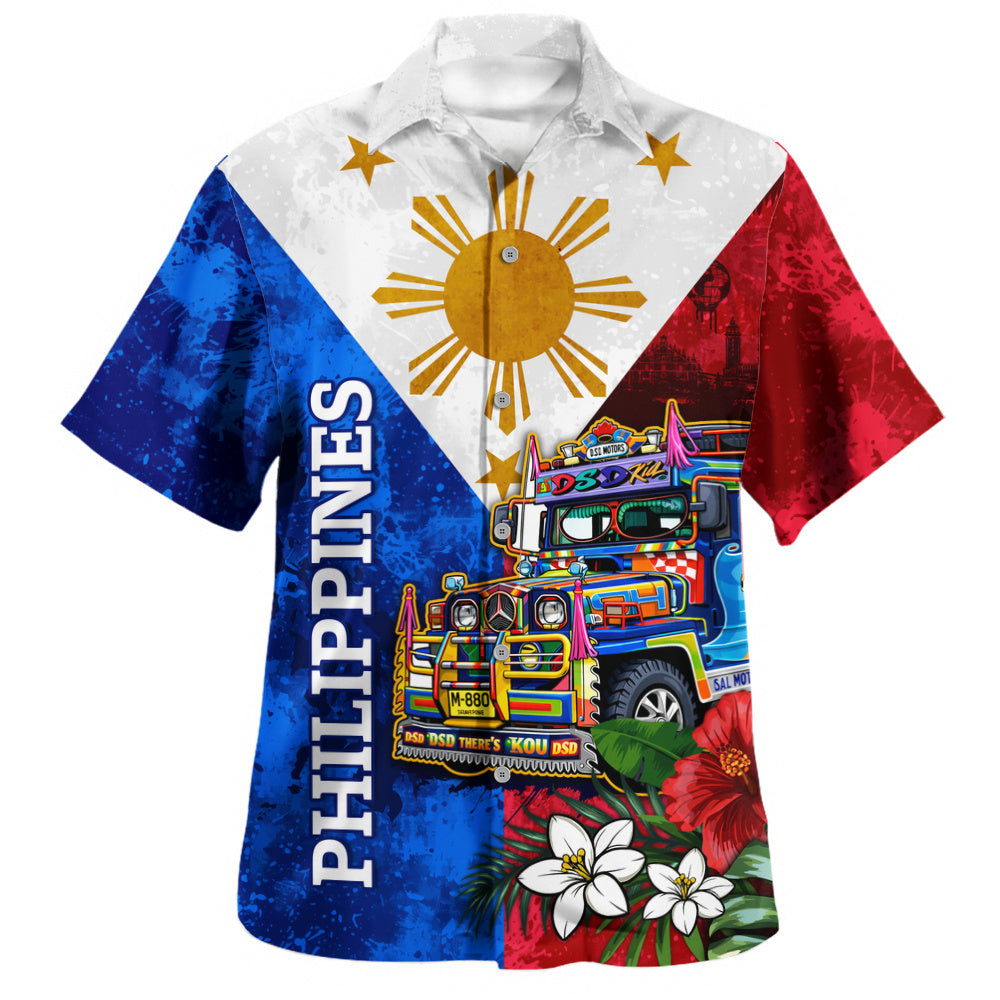 Philippines Filipinos Hawaiian Shirt Custom Jeepney Flag Tropical Floral-Myprintsy