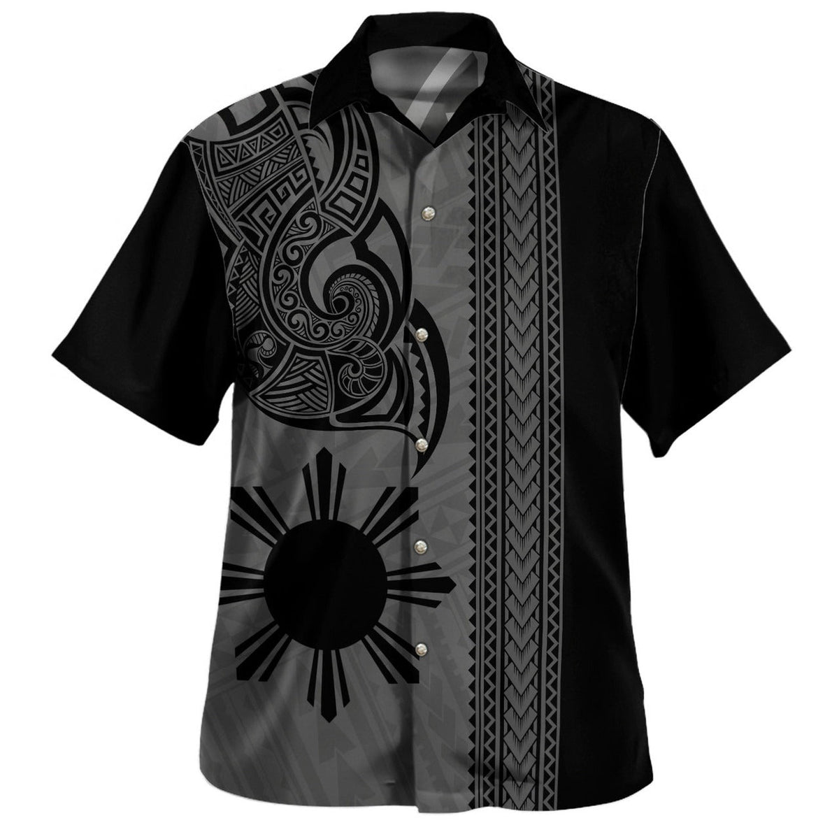 Philippines Filipinos Hawaiian Shirt Custom Polynesia Tribal Tattoo Grey-Myprintsy