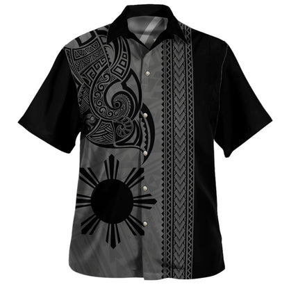Philippines Filipinos Hawaiian Shirt Custom Polynesia Tribal Tattoo Grey-Myprintsy