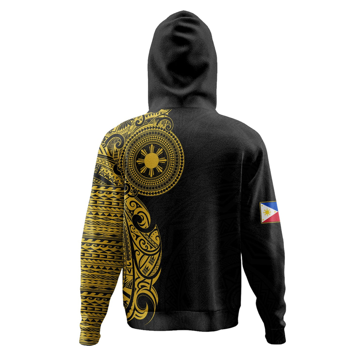 Philippines Filipinos Hoodie Custom Polynesian Half Sleeve Gold Tattoo With Seal Black-Myprintsy