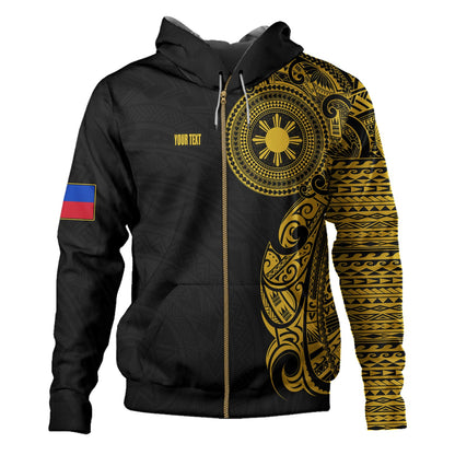 Philippines Filipinos Hoodie Custom Polynesian Half Sleeve Gold Tattoo With Seal Black-Myprintsy