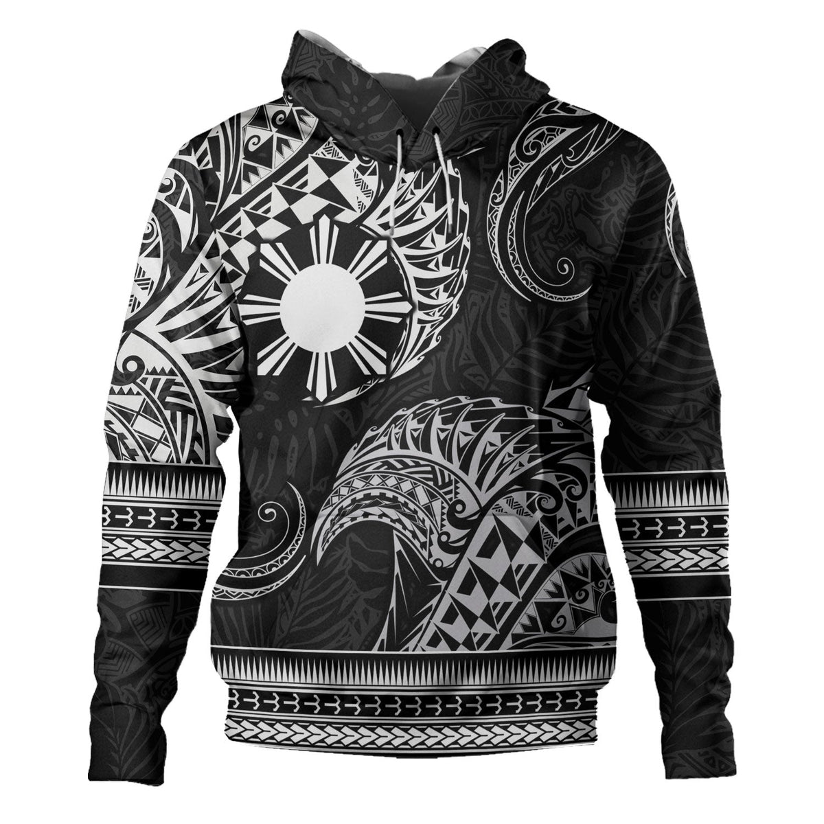 Philippines Filipinos Hoodie Filipino Coat Of Arms With Leaves and Tribal Patterns-Myprintsy