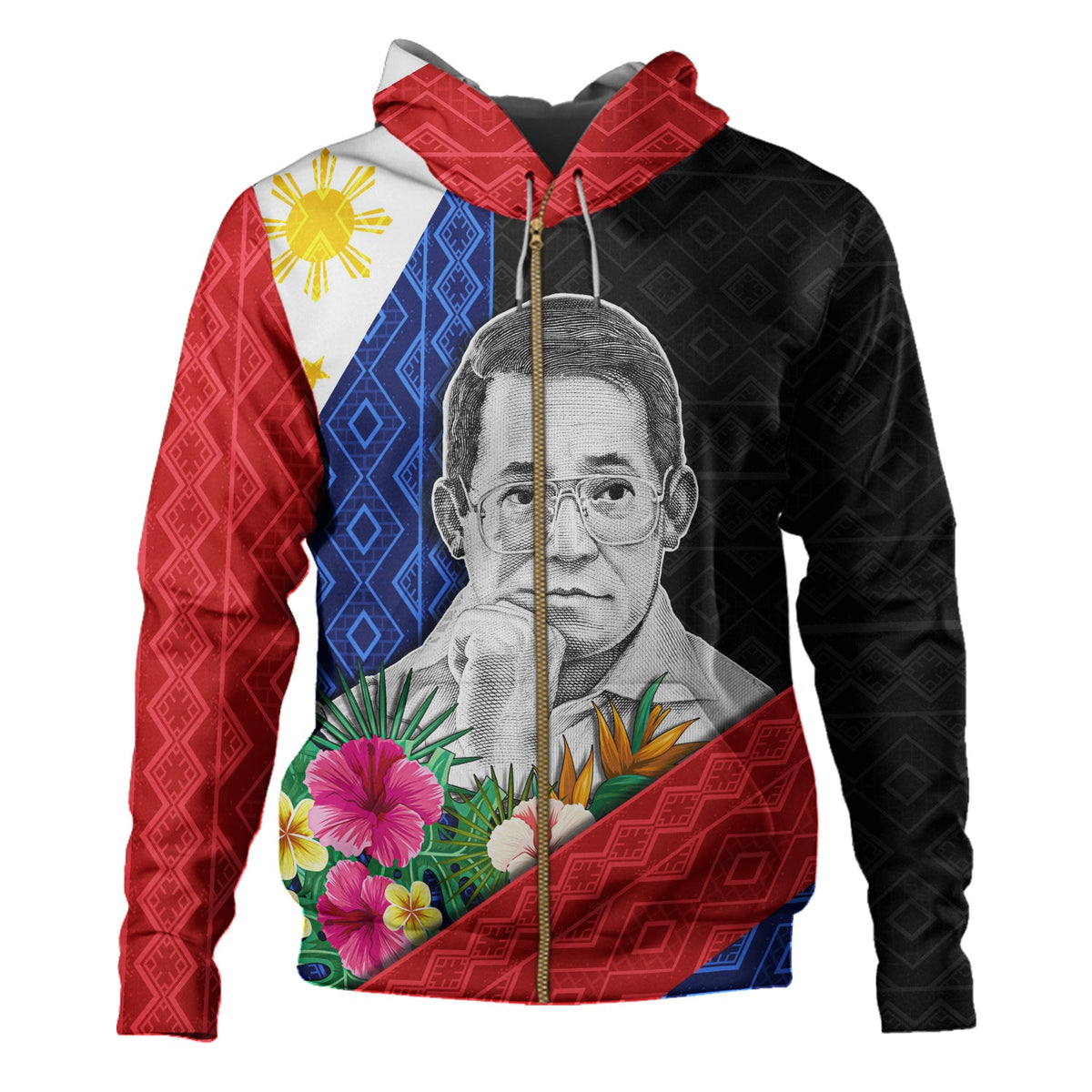 Philippines Filipinos Hoodie Ninoy Aquino With Tropical Flowers-Myprintsy