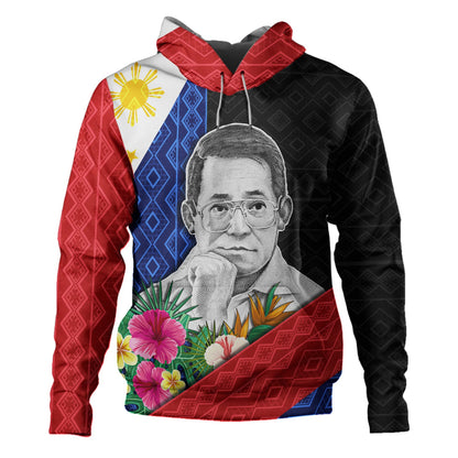 Philippines Filipinos Hoodie Ninoy Aquino With Tropical Flowers-Myprintsy