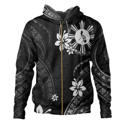 Philippines Filipinos Hoodie Philippines White Hibiscus Flowers Tribal Pattern-Myprintsy