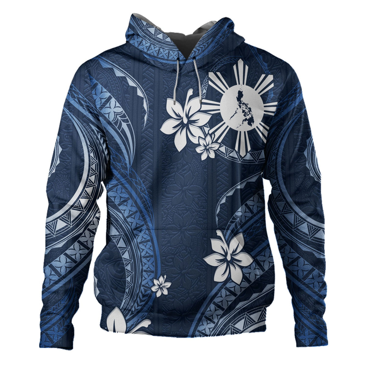 Philippines Filipinos Hoodie Philippines White Hibiscus Flowers Tribal Pattern-Myprintsy