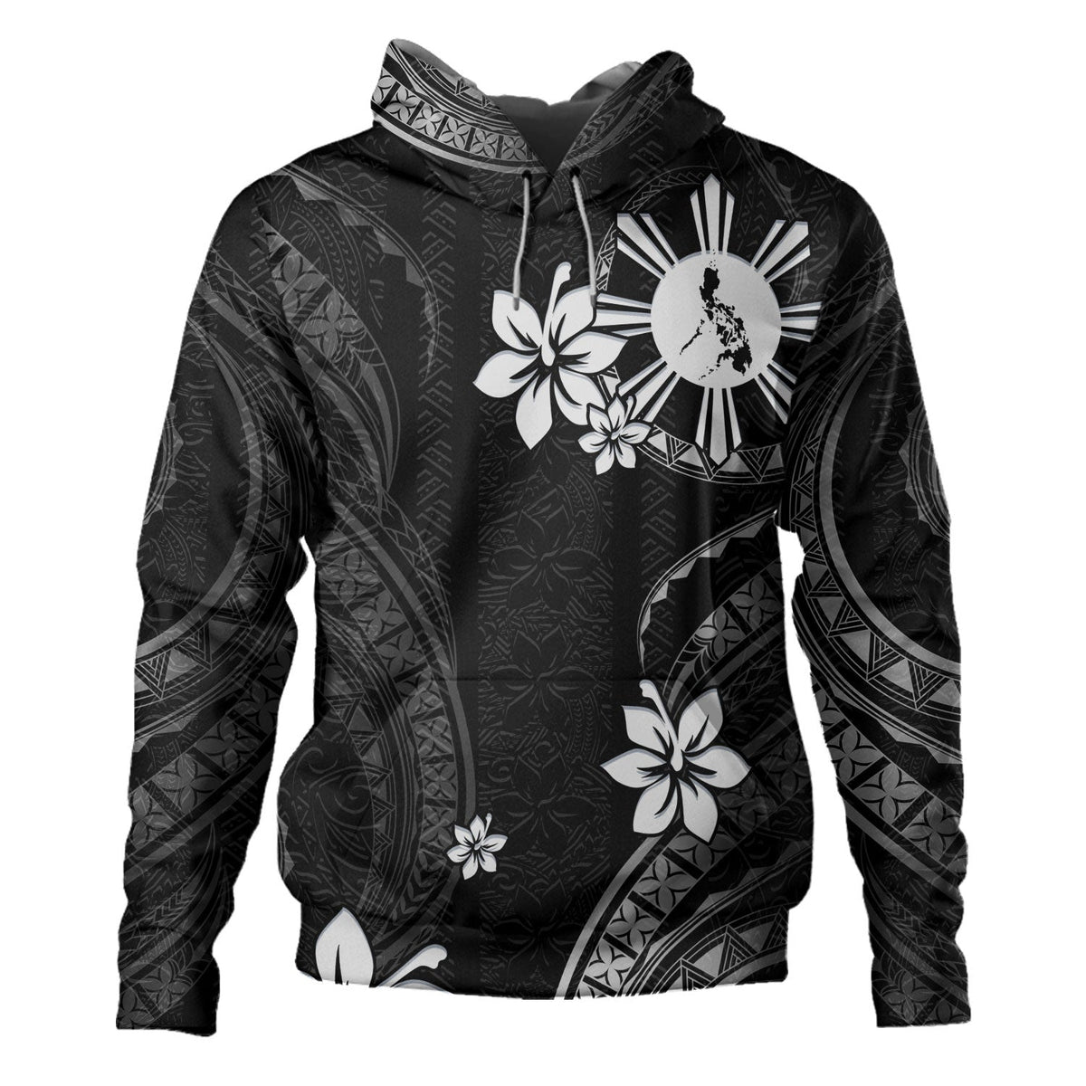Philippines Filipinos Hoodie Philippines White Hibiscus Flowers Tribal Pattern-Myprintsy